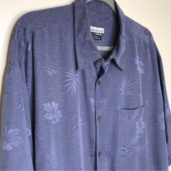 Firethorn Silk Short Sleeve Button Front Hawaiian Tonal Dusty Blue Men Size XXL - Picture 2 of 13